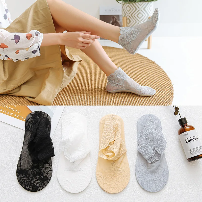 

Women's Socks Spring Summer Boat Socks Invisible Sock Breathable Ultra Thin Lace Sock Solid Color Simple Fashion Trend Wholesale