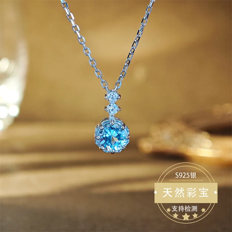 

925 Sterling Silver Necklace Pendant Topaz Amethyst Citrine Natural Gemstone for Women Christmas Gift