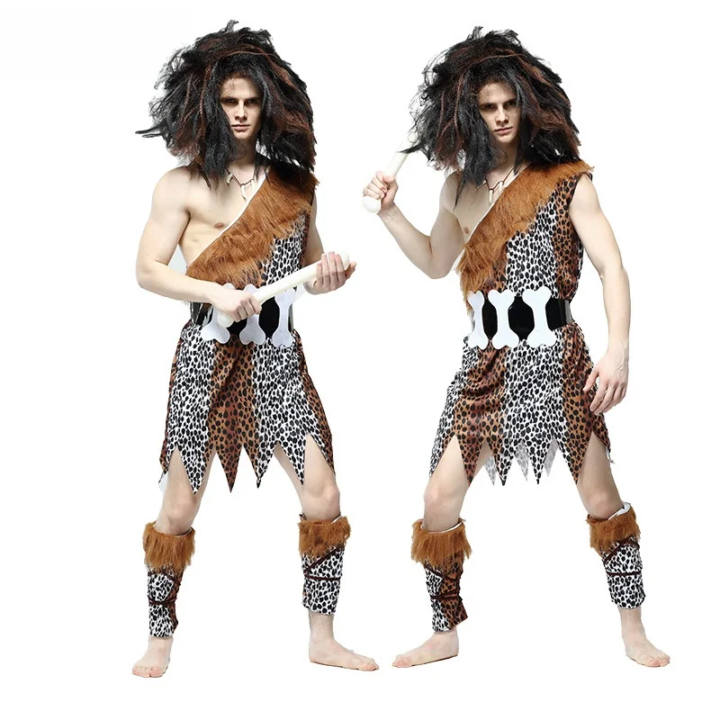 Adult Men's Wild Man Costume loween Cosplay Masquerade Par Role Play Leopard Print Performance Outfit Chinese Production
