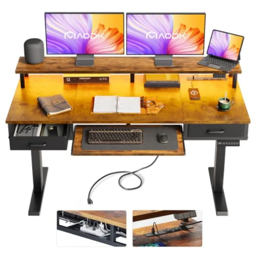 Standing Desk with Drawers and Keyboard Tray