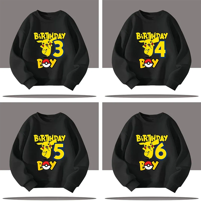 

3-12 year old boys' sports shirt Pikachu children's round-neck girls' casual top autumn-winter long-sleeve digital cartoon print