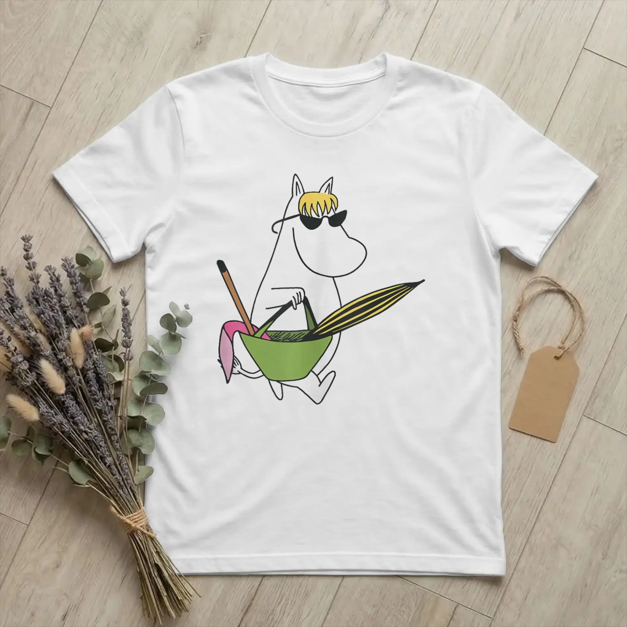 Priting Moomings Snorkmaiden Going To The Beach Tshirt Unisex Round Neck Short Sleeve Top Tee 100%Cotton Summer Clothing
