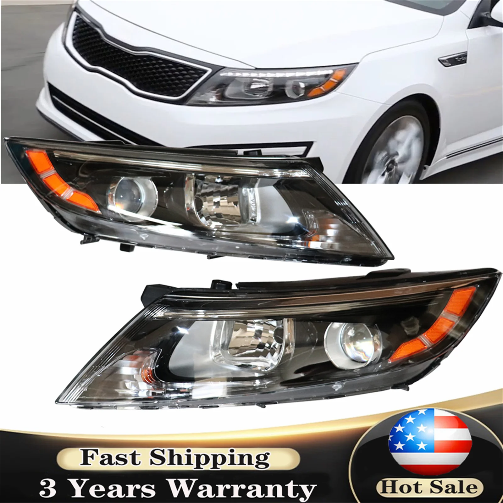 Fit 2014-2015 Kia Optima EX LX SX Halogen Headlights Headlamps Assembly