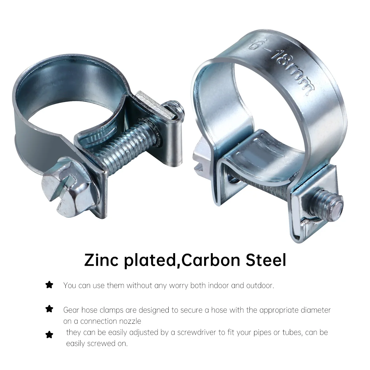 

Garden Hose Adjustable Clamp Silver Carbon Steel Clips for Flexible Pipe antioxidation corrosion resistant stable indoor