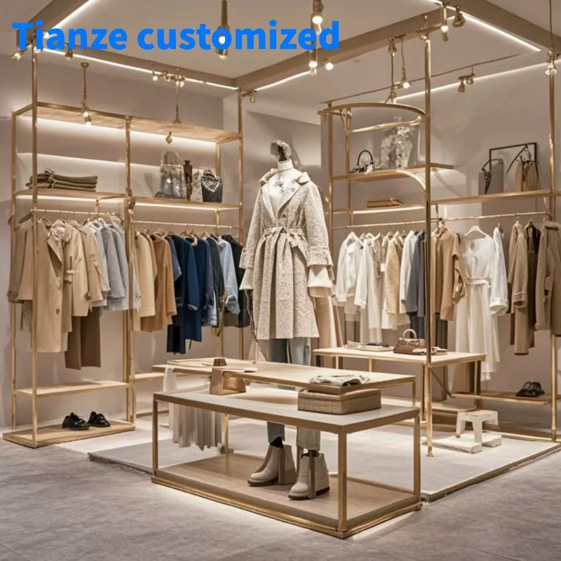 

[Customized]Custom Garment Metal Shelf Women Store Dress Display Stands Stainless Steel Clothing Rack Boutique Clothing