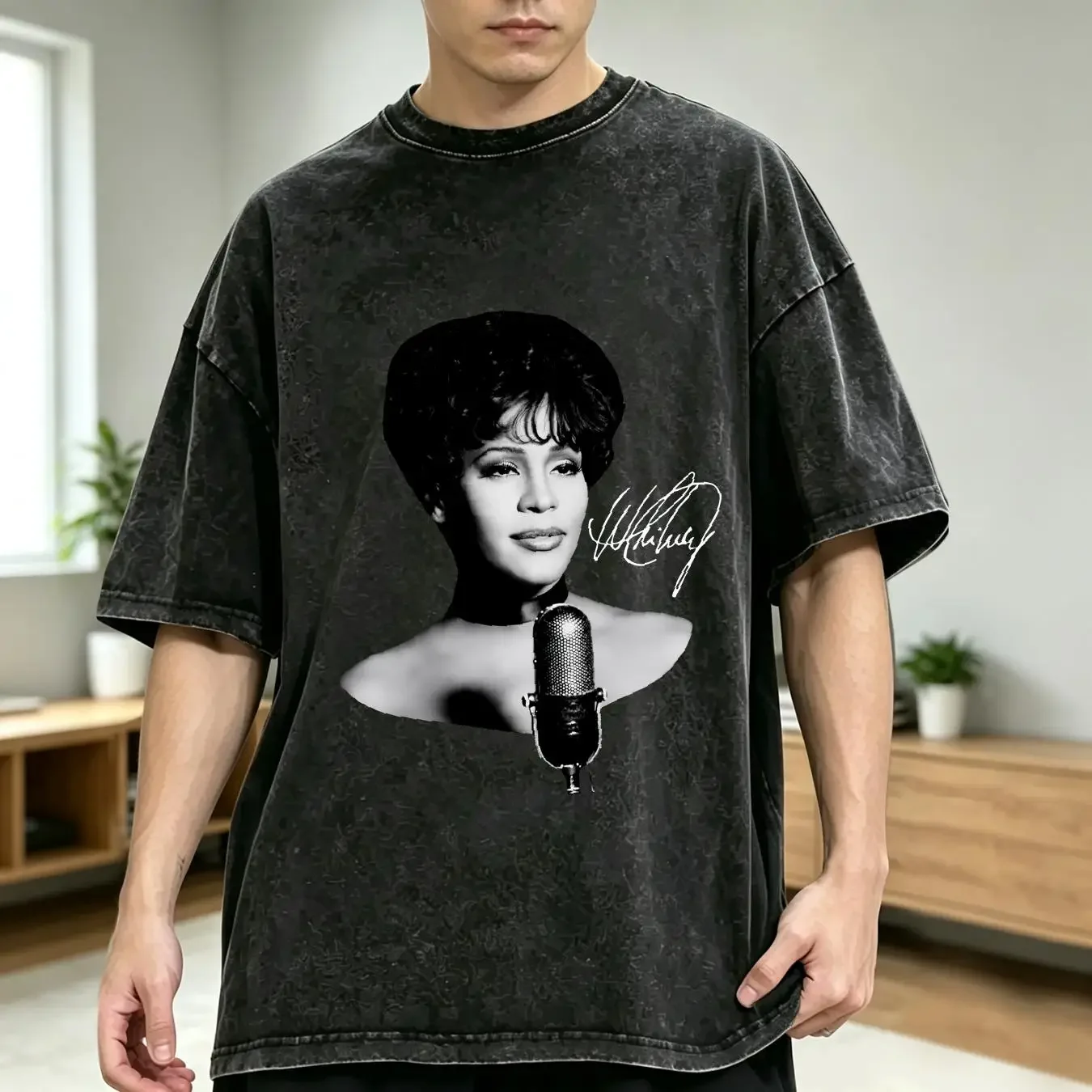 washed T Shirt Whitney Houston Cotton All Size long or short sleeves vintage Washed designer clothes homme Versatile Casual