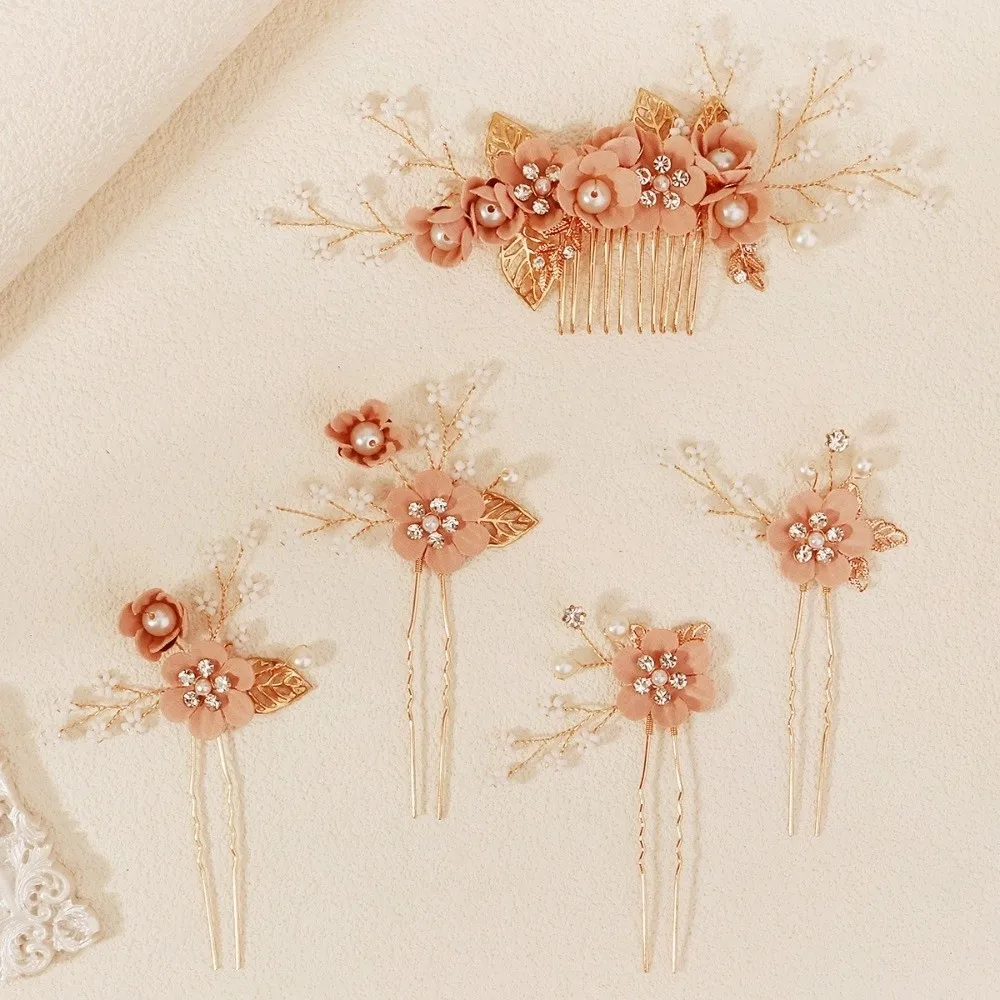 4 Uds. Peines para el cabello de novia con flores artificiales, peine de perlas, joyería para el cabello Retro dulce, horquillas decorativas de flores hechas a mano