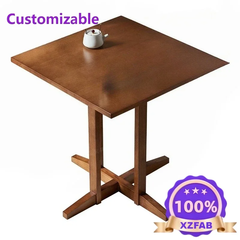 Factory Direct 2026 Solid wood square dining table small apartment living room balcony casual round table milk tea shop cafe neg