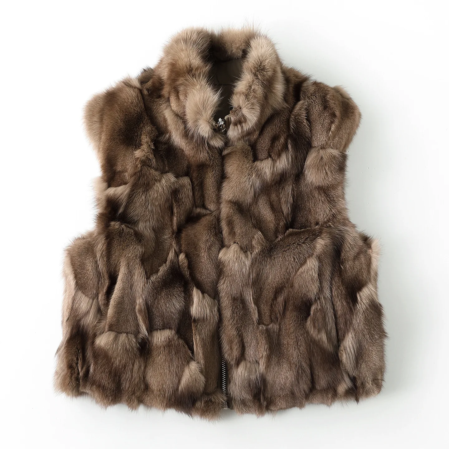 2025 novo inverno feminino dupla face usar colete de pele de raposa estilo jovem commute moda fechamento com zíper sem manga couro