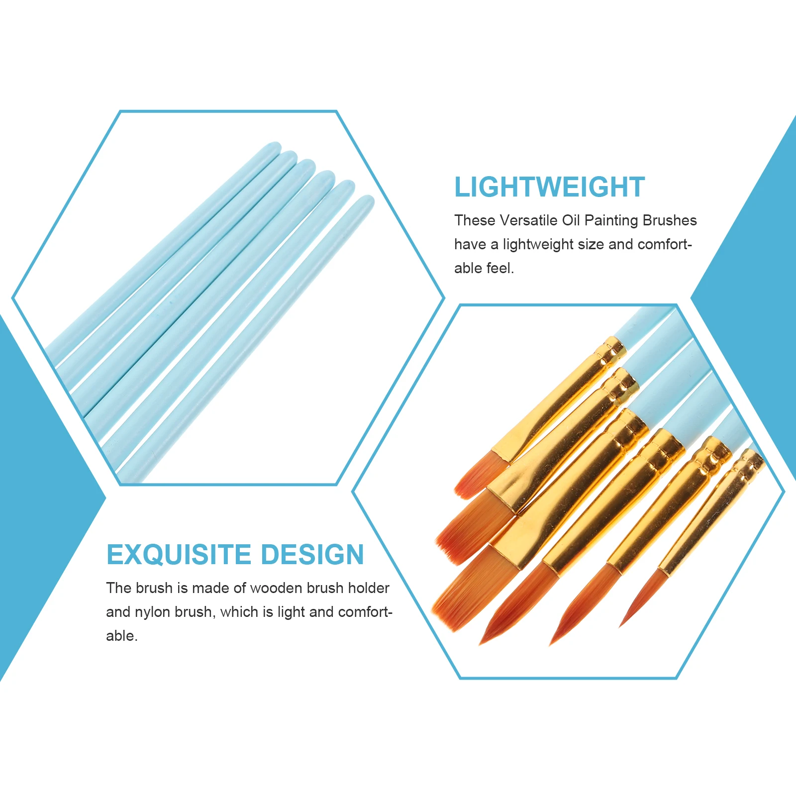 

6pcs Watercolor Paintbrush Set Lightweight Aluminum Tube Wood Handle Flat Round Tips Professional Artist Painting Tools