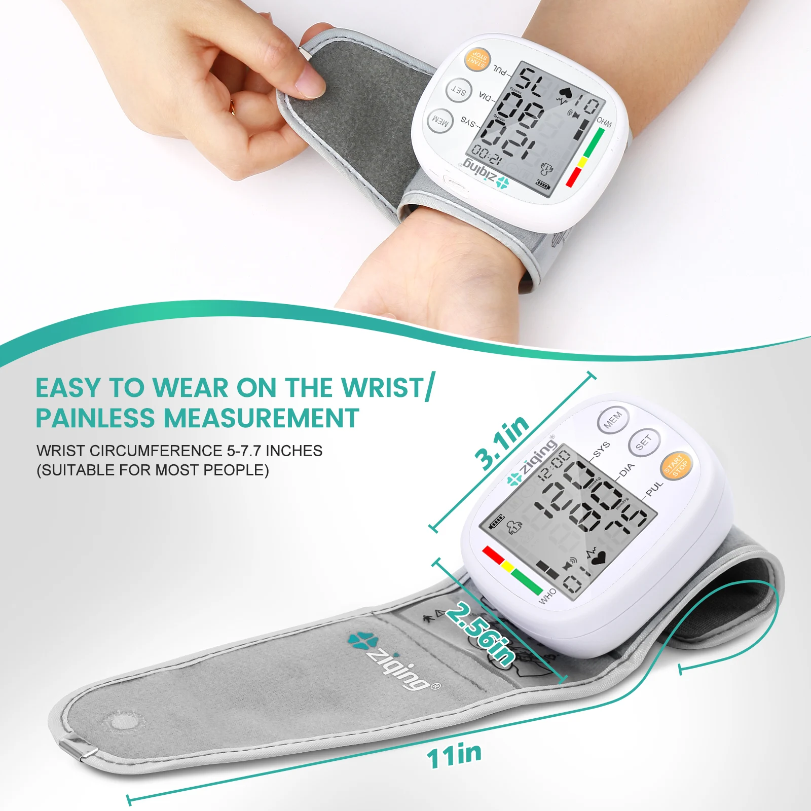 Tensiomètre Numérique Rechargeable au Poignet, Sphygmomanomètre, Tonomcirculation, Tensiomètre, Fréquence Cardiaque, Compteur de Pouls, Soins de