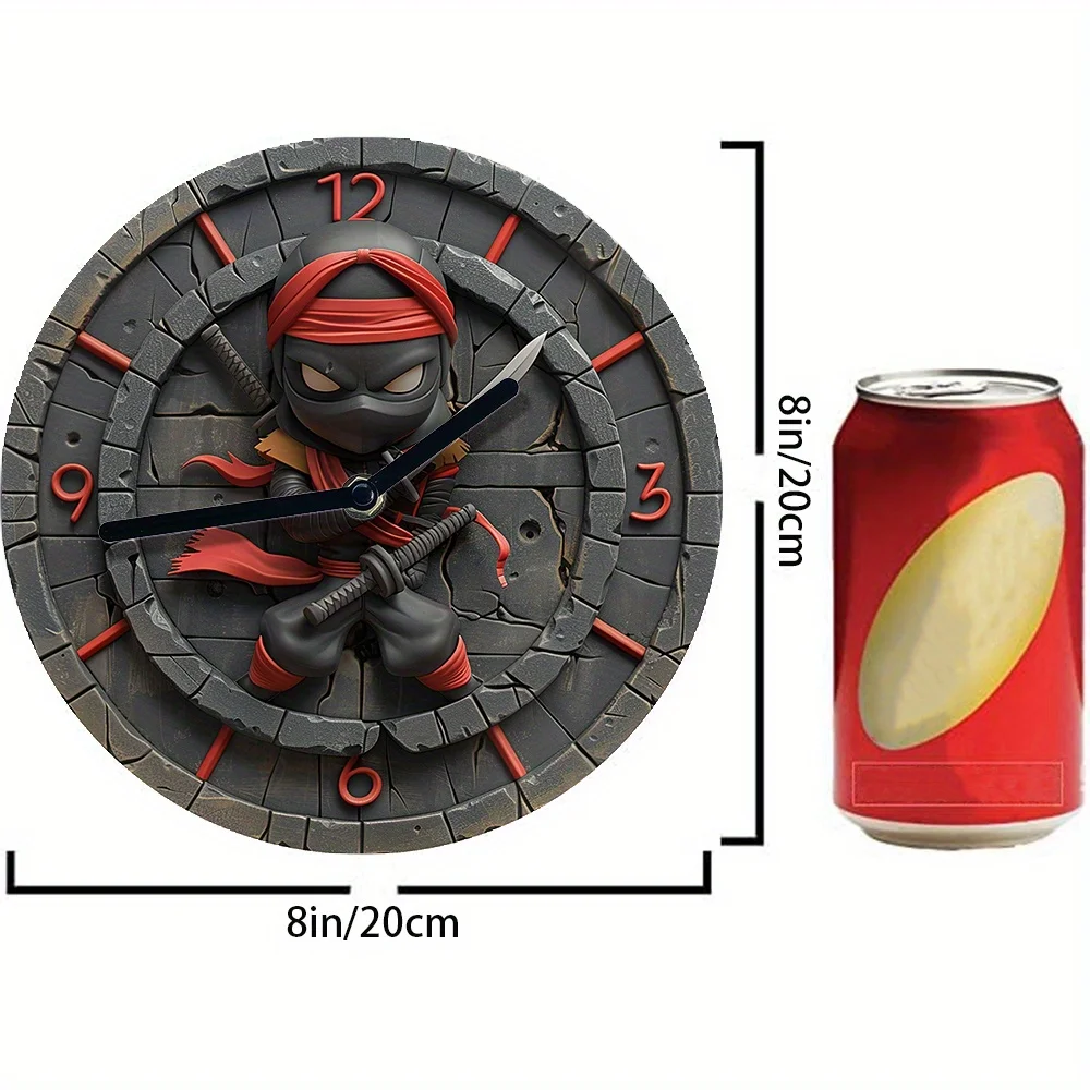 Ninja-Themed Silent Wall Clock with 2D Effect, DIY Assembly Kit, Metal - Ideal for Office Decor and Graduation Season Gifts B348