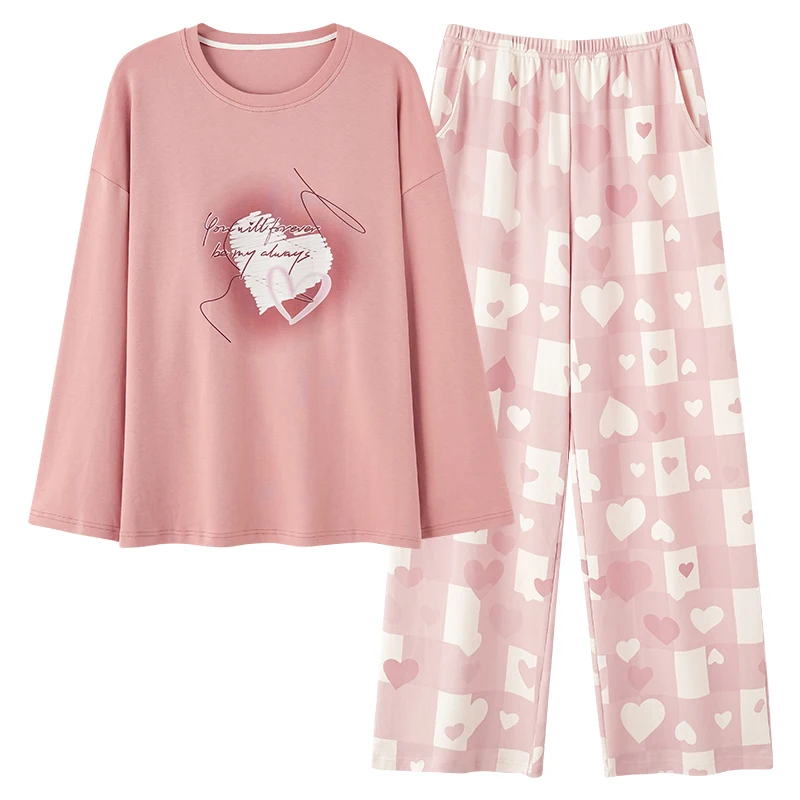 

High Quality Spring and Autumn Women 100% Cotton Sleepwear Female Long Sleeve Pajamas Set