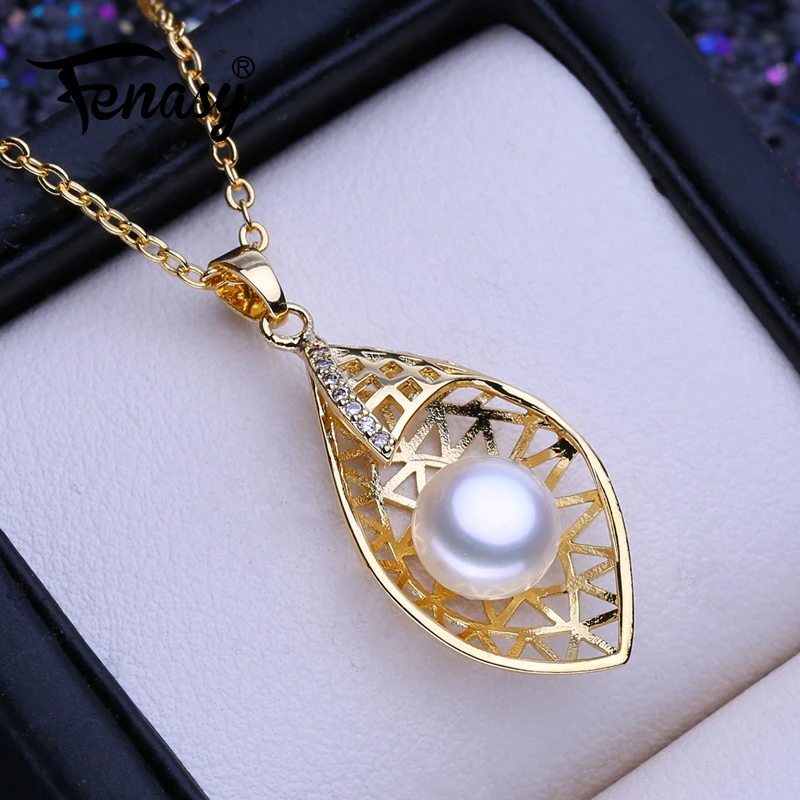 FENASY Natural Freshwater Pearl Necklaces For Women Gold Color Flower Pendant With Chain Party Jewelry Anniversary Gift