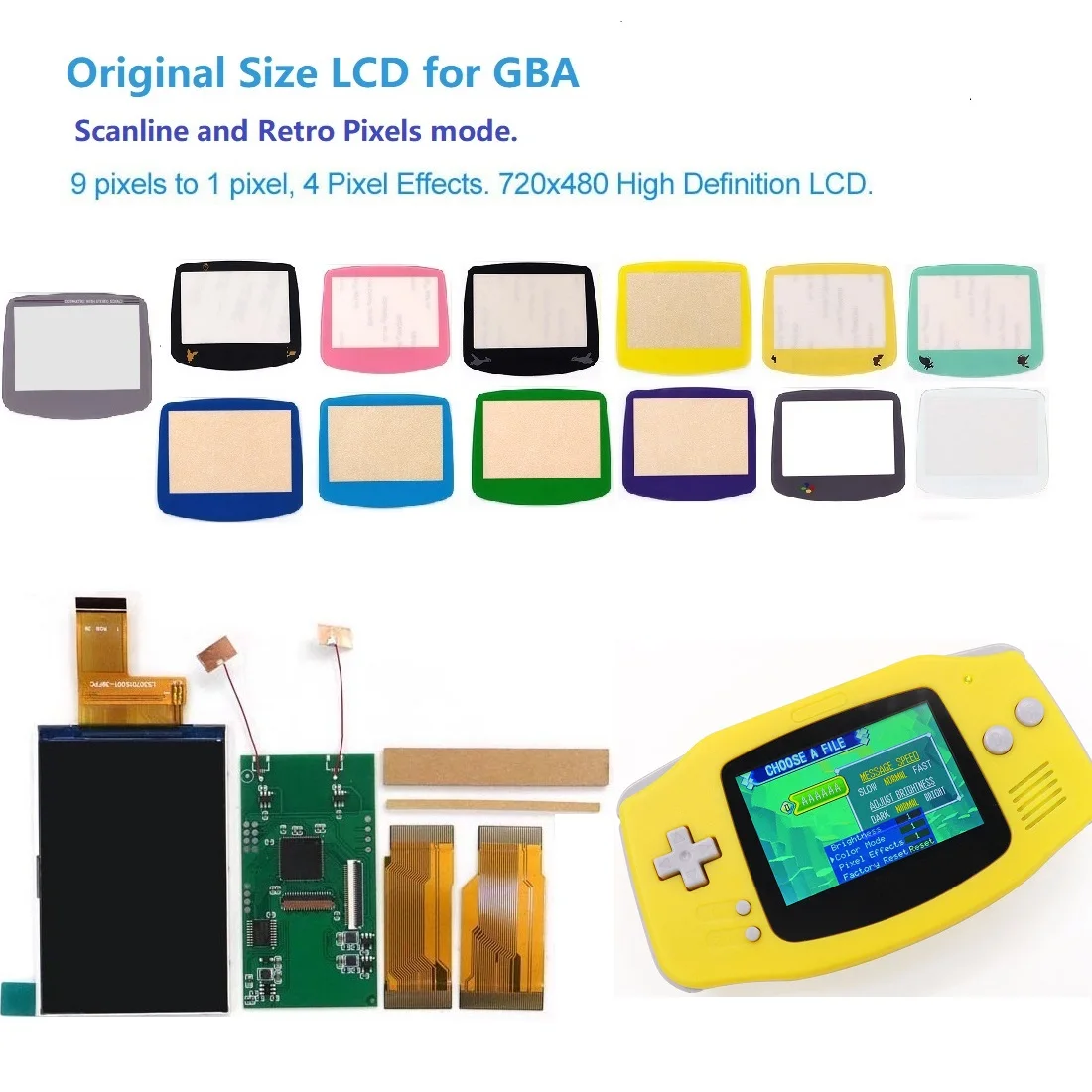 

720x480 Integer масштабирующий корпус без вырезов без сварки в GBA 3,0 "Оригинальный размер IPS ЖК-дисплей для GBA Highlight Brightness LCD