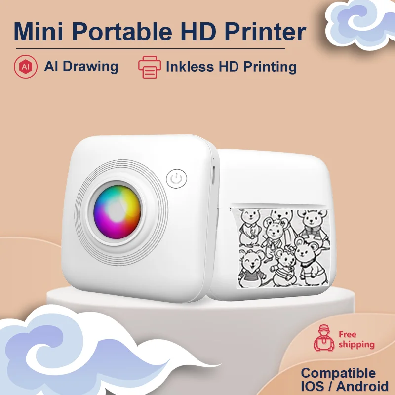 

Mini Portable Printer Thermal Printer HD Photo Printing Self-Adhesive Label Wireless Bluetooth Inkless Sticker Printing