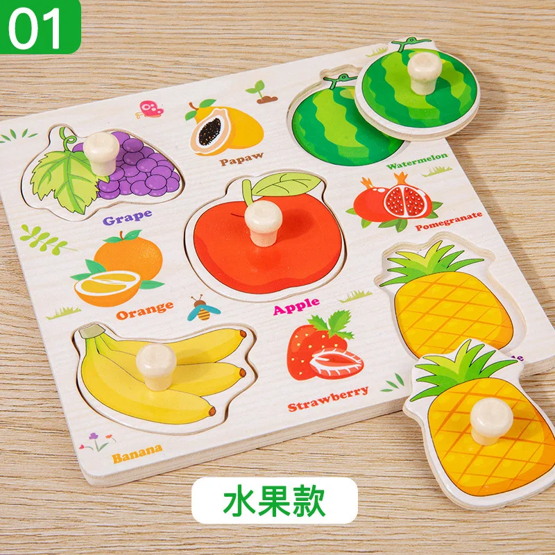 Children Hand Scratch Board Baby Montessori Early Education Fruit Cognitive Puzzle Toy