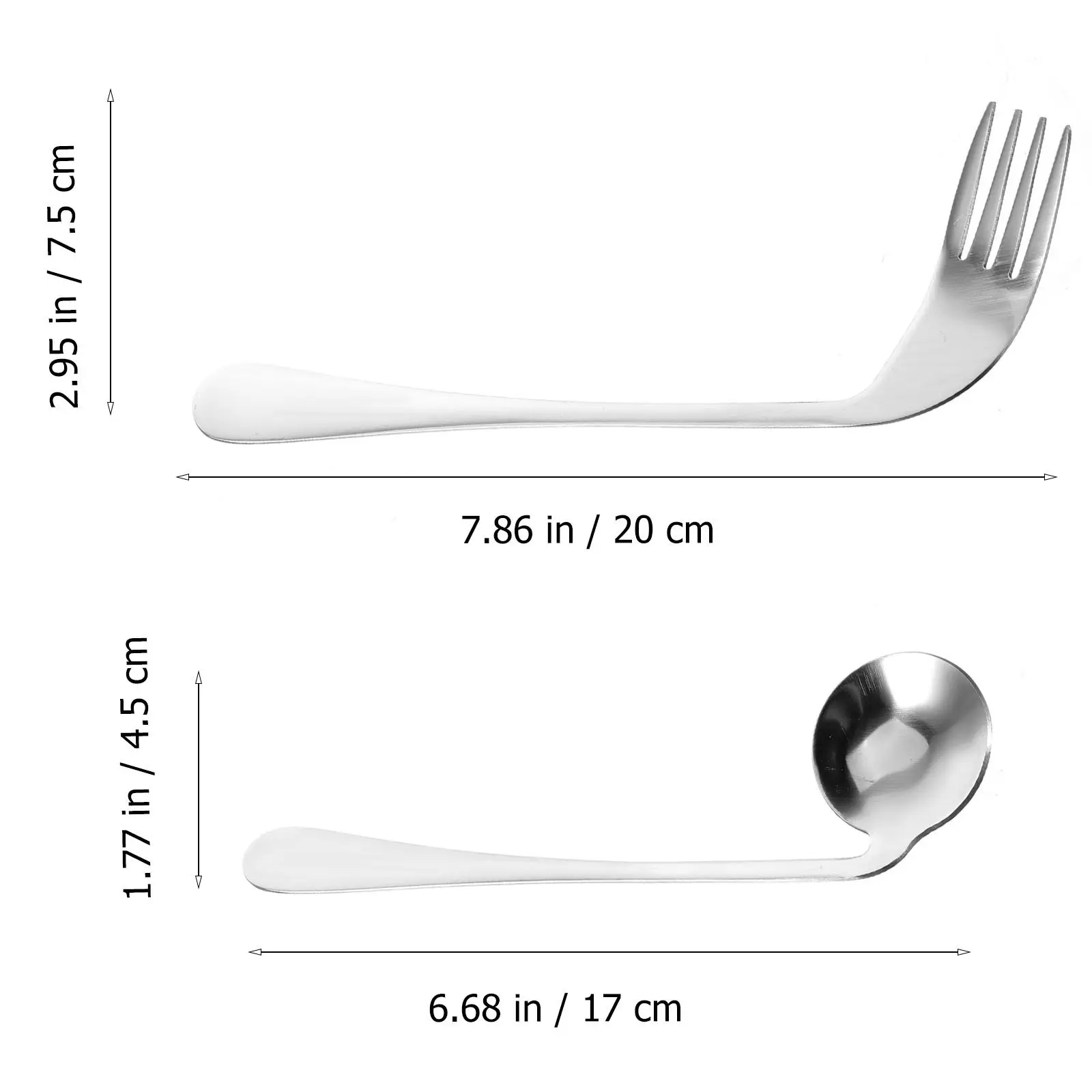 1Set Left Hand Curved Spoon Fork Stainless Steel Angled Eating Utensil for Seniors Bedridden Patients Easy Use Self Feeding Aid