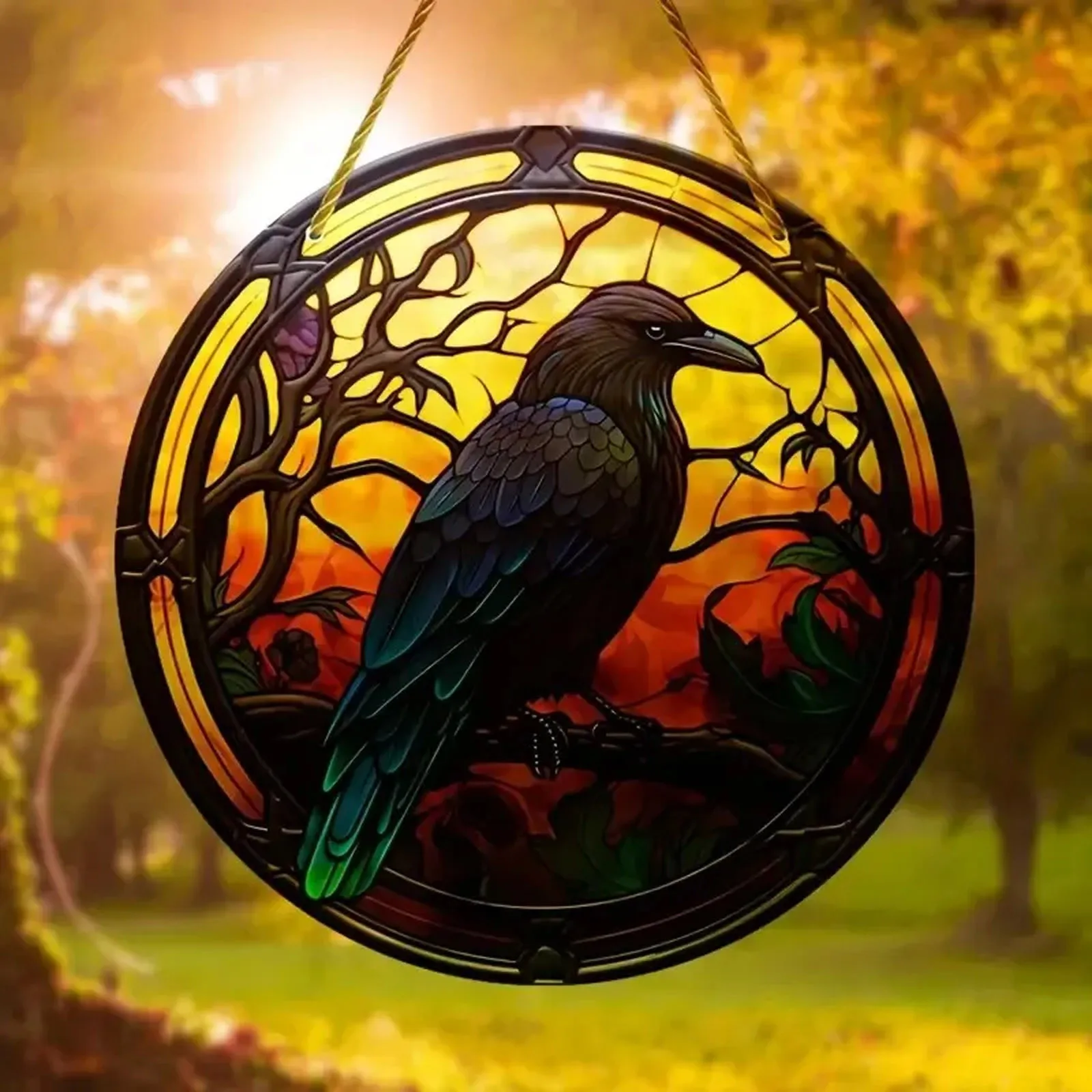 

Stained Glass Crow Sun Catcher For Home,Garden Decor-Window Hanging Decor,Outdoor Garden Sun Catcher For Home Patio Yard Decor