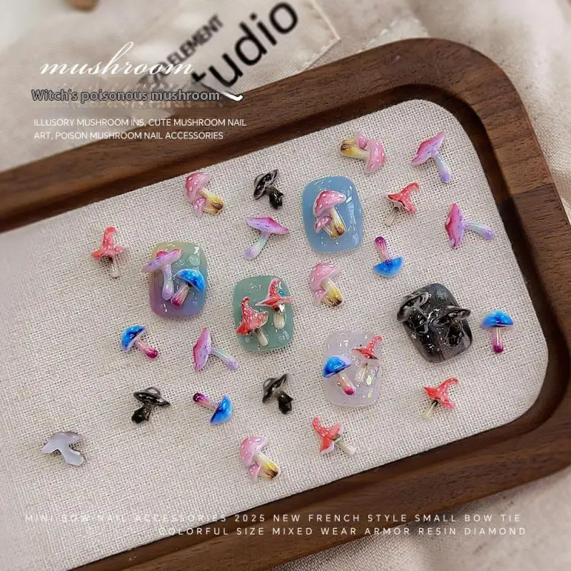 

50Pcs Mini Mushrooms Mixed Nail Art DIY Cartoon Resin Nails Accessories Stereoscopic Decoration Charms Nail Art