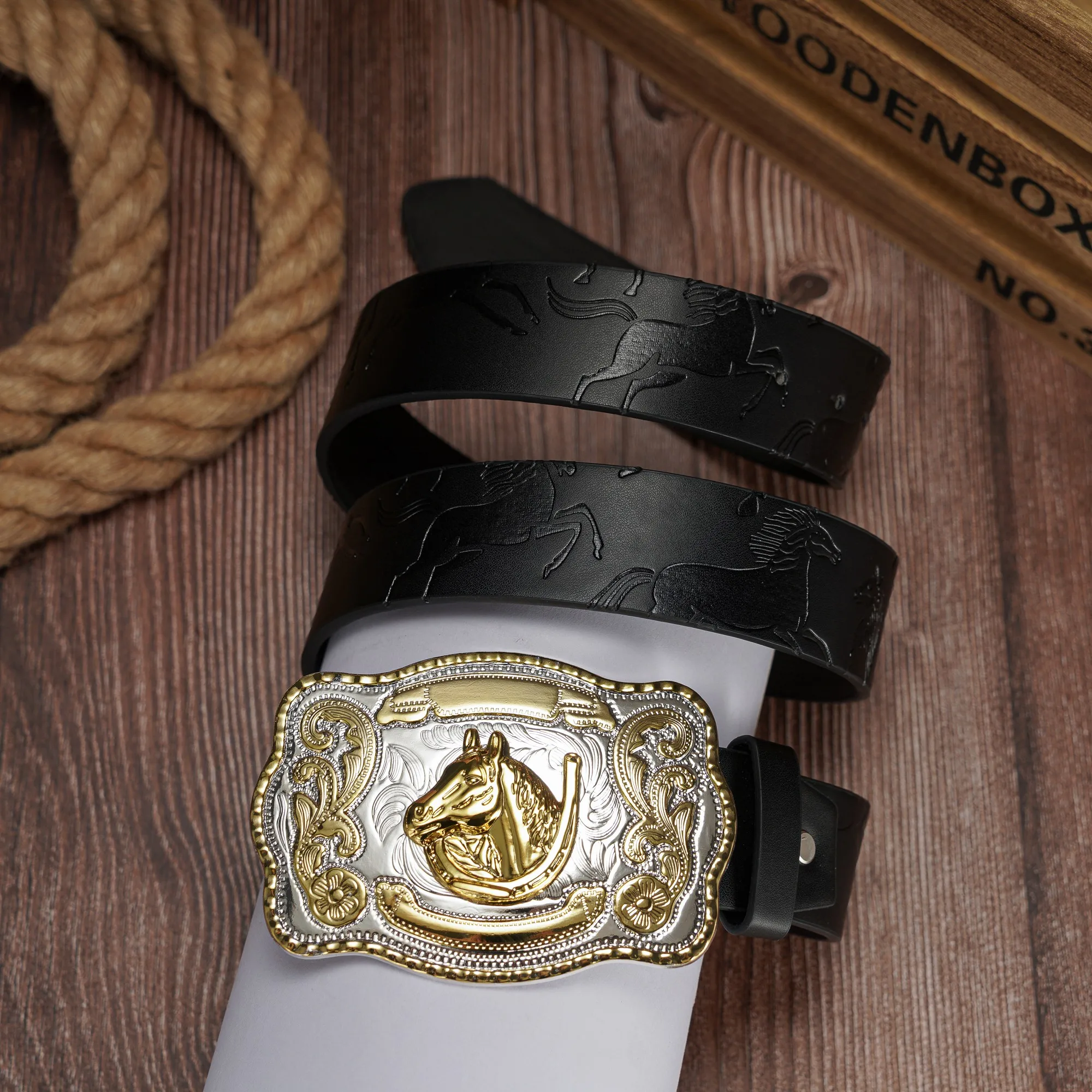 مشبك على شكل ثور وحصان منقوش ثلاثي الأبعاد بلونين، حزام منقوش من البولي يوريثان عتيق وفاخر، حزام للجنسين #3