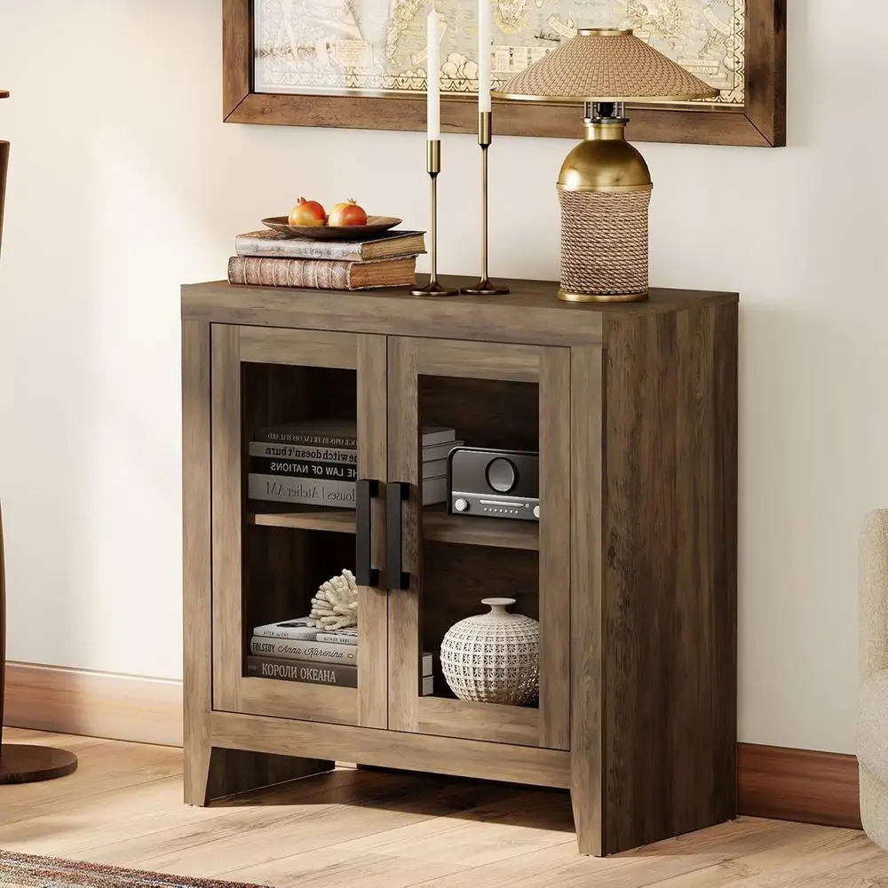 Rustic 50 TV Stand: Wood Entertainment Center with Adjustable Shelves, Glass Door, and Storage for Living Room or Bedroom in Bro