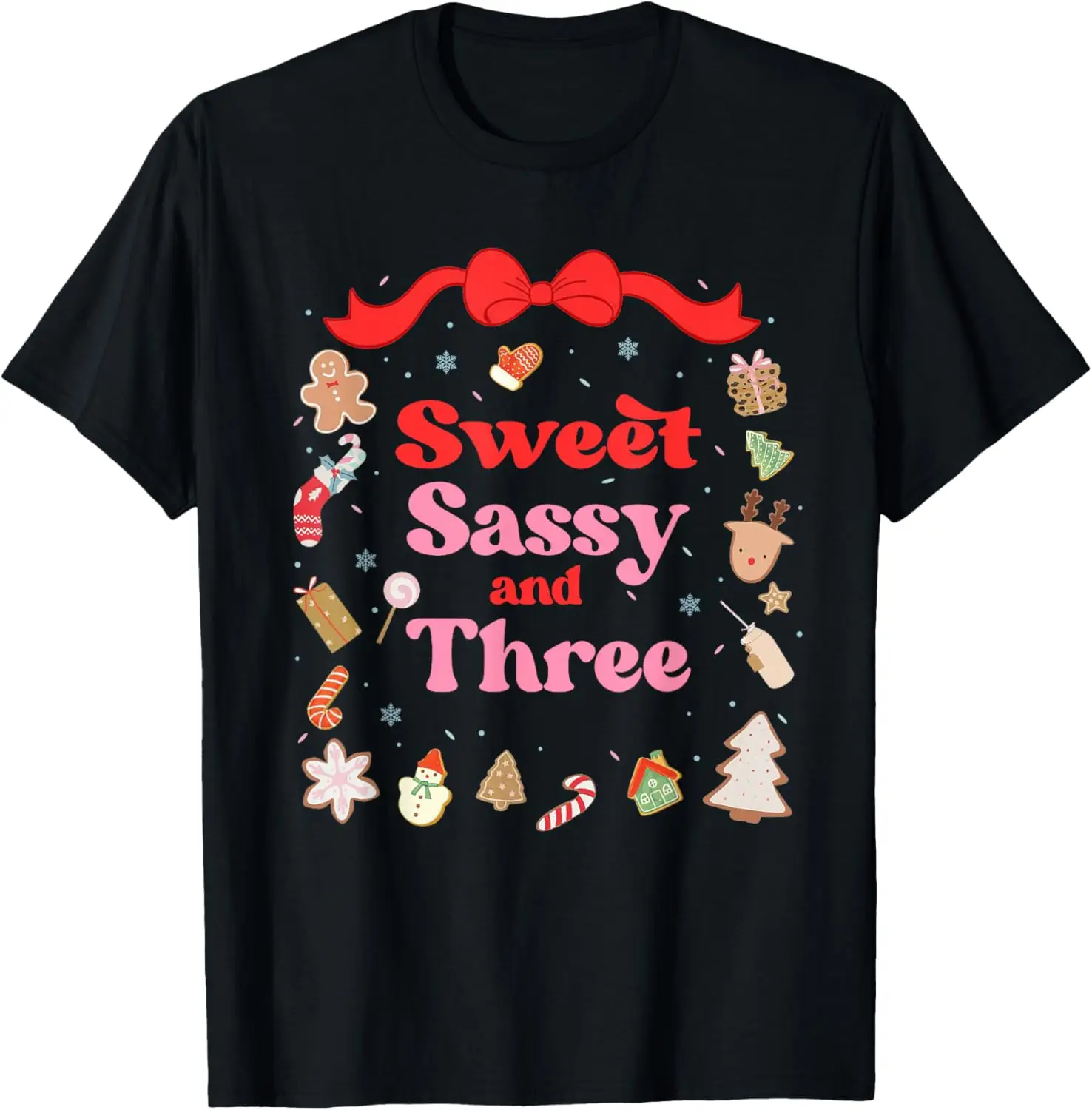 Sweet Sassy & Three Coquette Bow Christmas 3rd Birthday T-Shirt Unisex Summer Streetwear Tops Couple Printed T-shirt