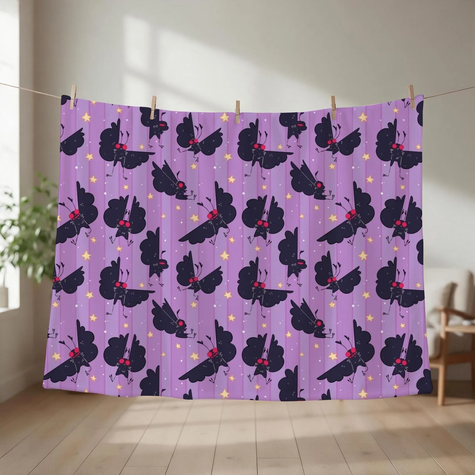 mothman stripes and stuffs Throw Blanket Flannels manga Cute Plaid Picnic Blankets