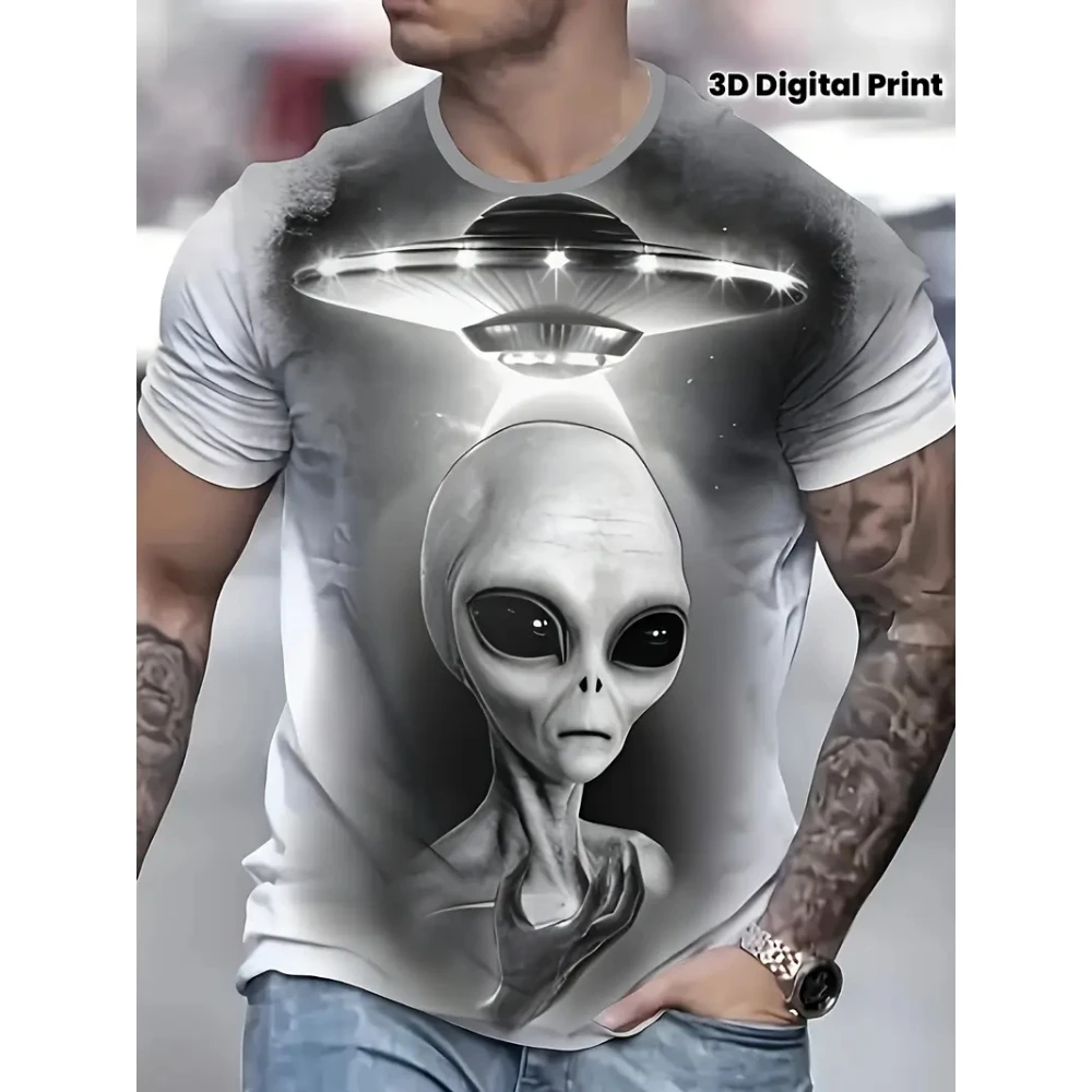 

Ufo Spaceship Men's T-Shirt Fashion Printed Men's Short Sleeve Simple Casual Tops Outdoor Breathable Quick Drying Men's Clothing