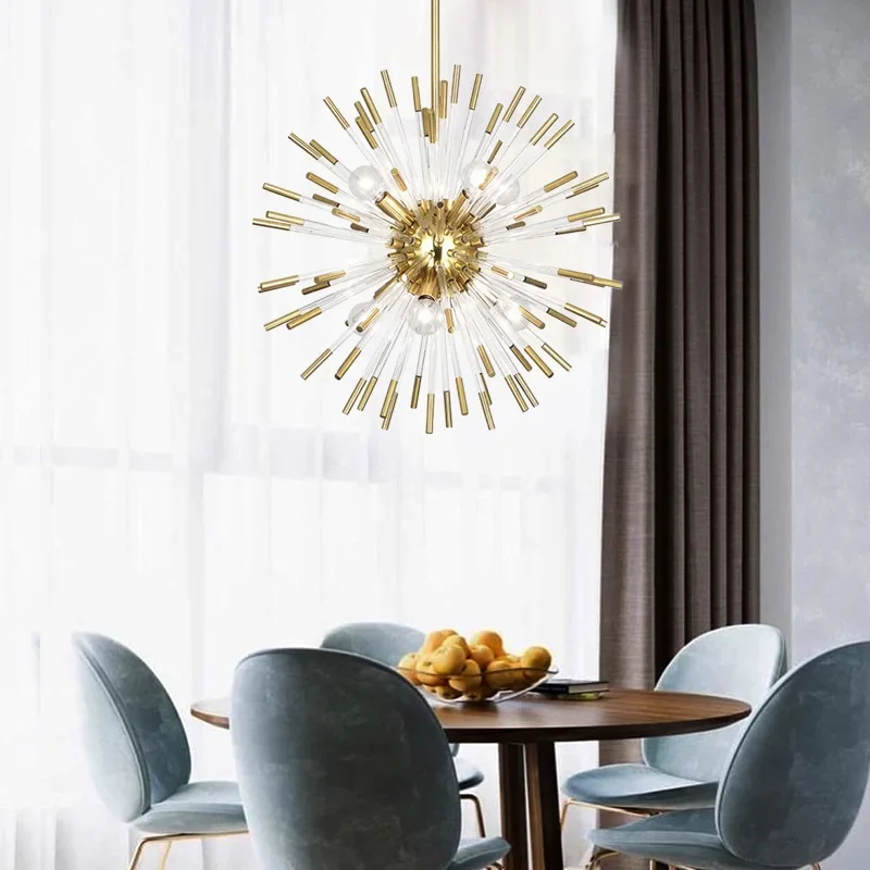 

American Gold Crystal Dandelion LED Hanging Chandeliers Modern Pendant Light Luxury Living Dining Table Room Decoration Lamps