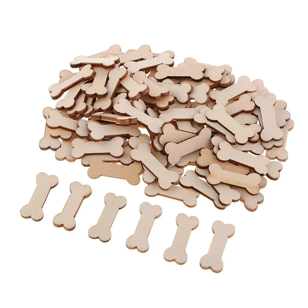 3-6pack 100 Pieces Wooden Bone Embellishments Wood Ornaments DIY Crafts Supplies