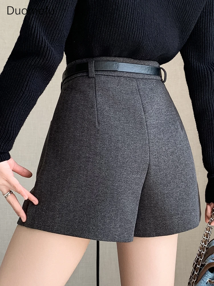 Duomofu Stylish Women's Casual Solid High Waist Wide Leg Shorts with Pocket Loose Woolen Suit Shorts Business Boot Shorts S-XL - Image 5