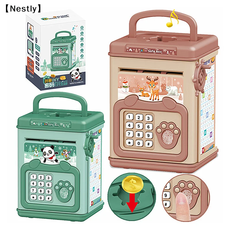 Money Box With Fingerprint Piggy Bank ATM Savings Box For Coins Cash Safe Large Coin Bank Password Lock For Children〔Nest〕