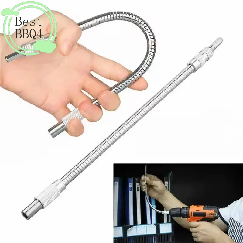 (BBQ4)300mm Silver Hexagonal Handle Metal Universal Flexible Shaft Directional Screwdriver Connection Extension Rod Tool
