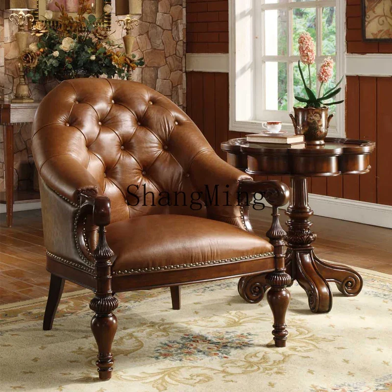 

FG light Luxury Leather Leisure Negotiation Chair Enclosure Chair Solid Wood Sofa Chair