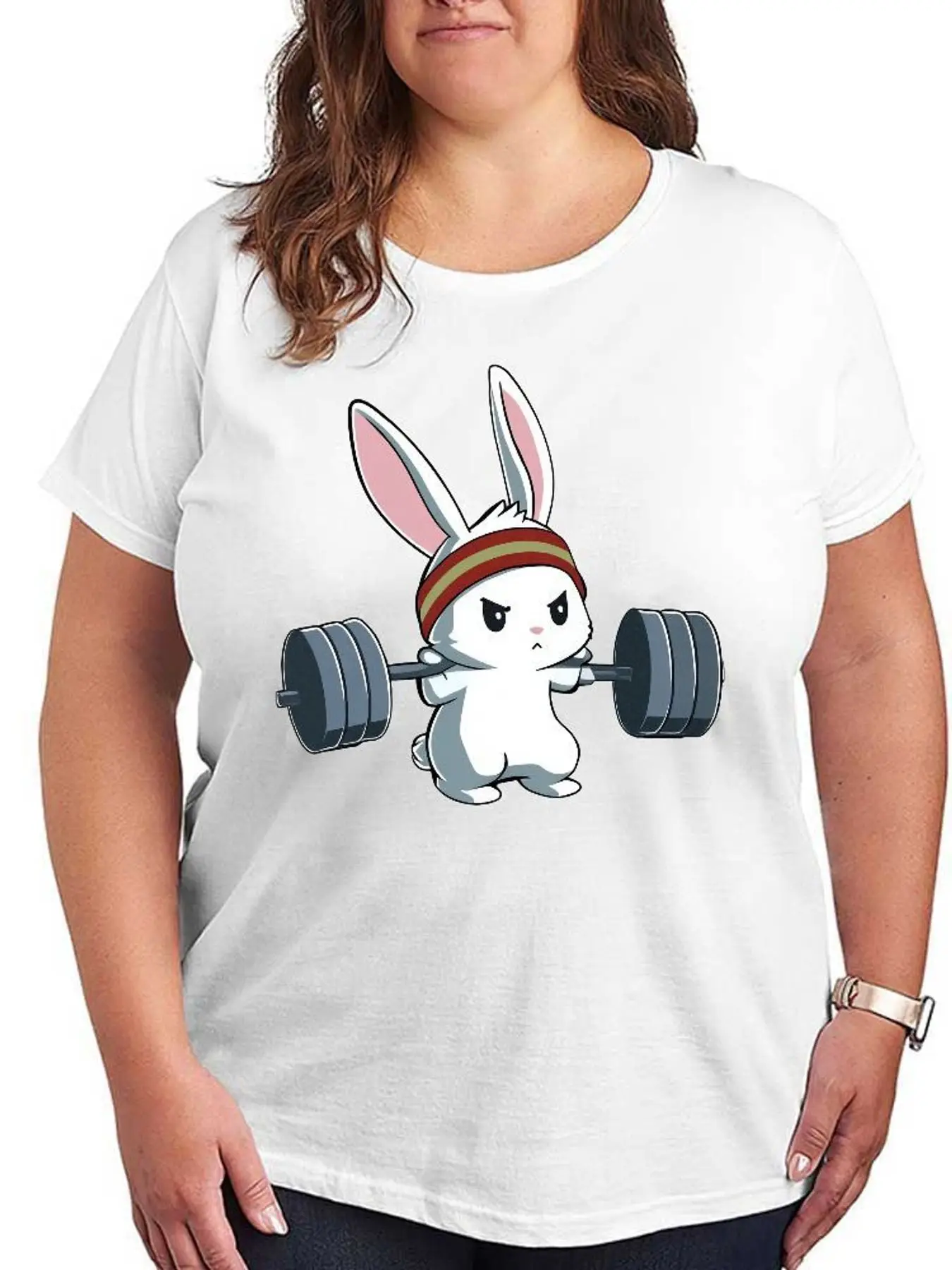 Cute Bunny Weightlifting Graphic T Shirt for Women