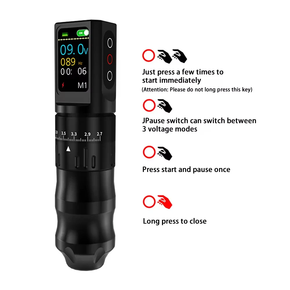 Newest Wireless Tattoo Machine Pen Adjustable Stroke Handheld 1200mAh Battery Power Supply Permanent Makeup Gun
