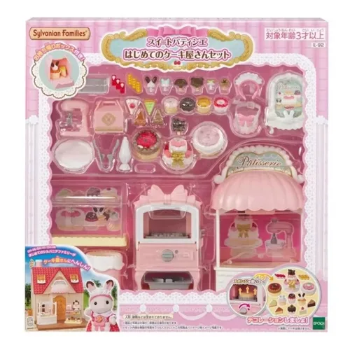 일본 실바니안 패밀리 디저트 케이크 가게 세트, 소녀 놀이 집 장난감 선물, 귀여운 인형 장식, 소녀 생일 선물 