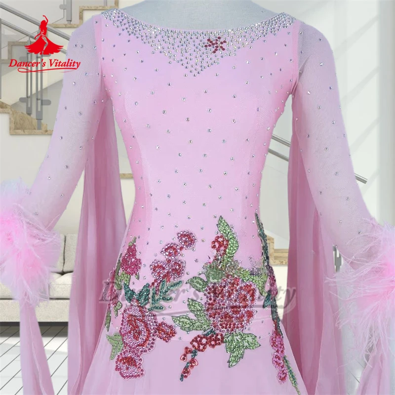 الكبار ريشة نمط الحاشية السفلية AB الأحجار قاعة الرقص فستان رقص الإناث الفالس Quickstep الملابس الفاخرة مخصص راقصة حيوية #3