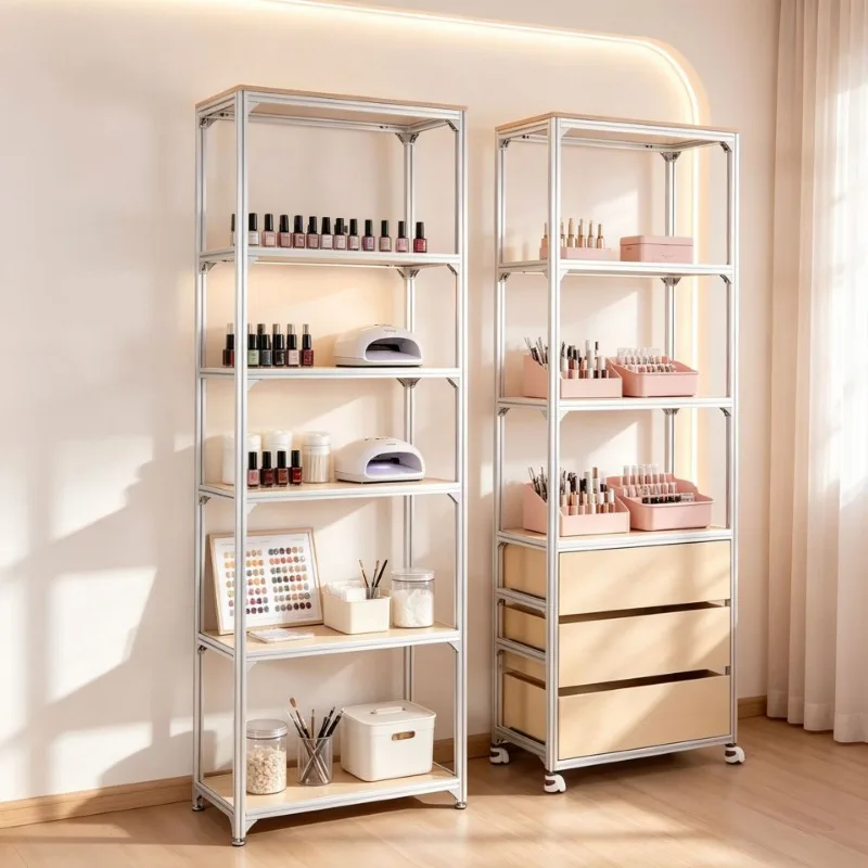 Aluminum profile bookshelf floor-to-ceiling multi-layer living room home display storage rack, simple wind multi-functional