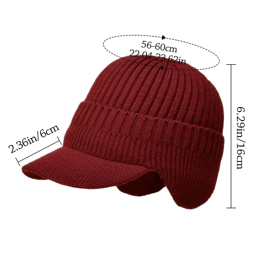 Mens Peaked Knit Hat Winter Warm Fleece Lined Cap Beanie Hat Ear Flaps Work Outdoor Plush Bomber Hats