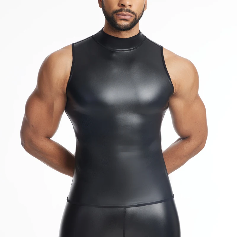 Mens Stand collar Body Shapers Leather Vest Undershirt Tank Top Sleeveless Shirt Waistcoats Slim Underwear Waist trainer Corsets