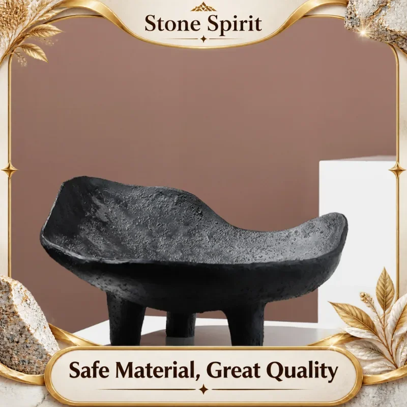 Modern Imitation Stone Tool Black Three Legged Fruit Tray, Resin High Legged Tray, Home Desktop Storage Container, Decoration