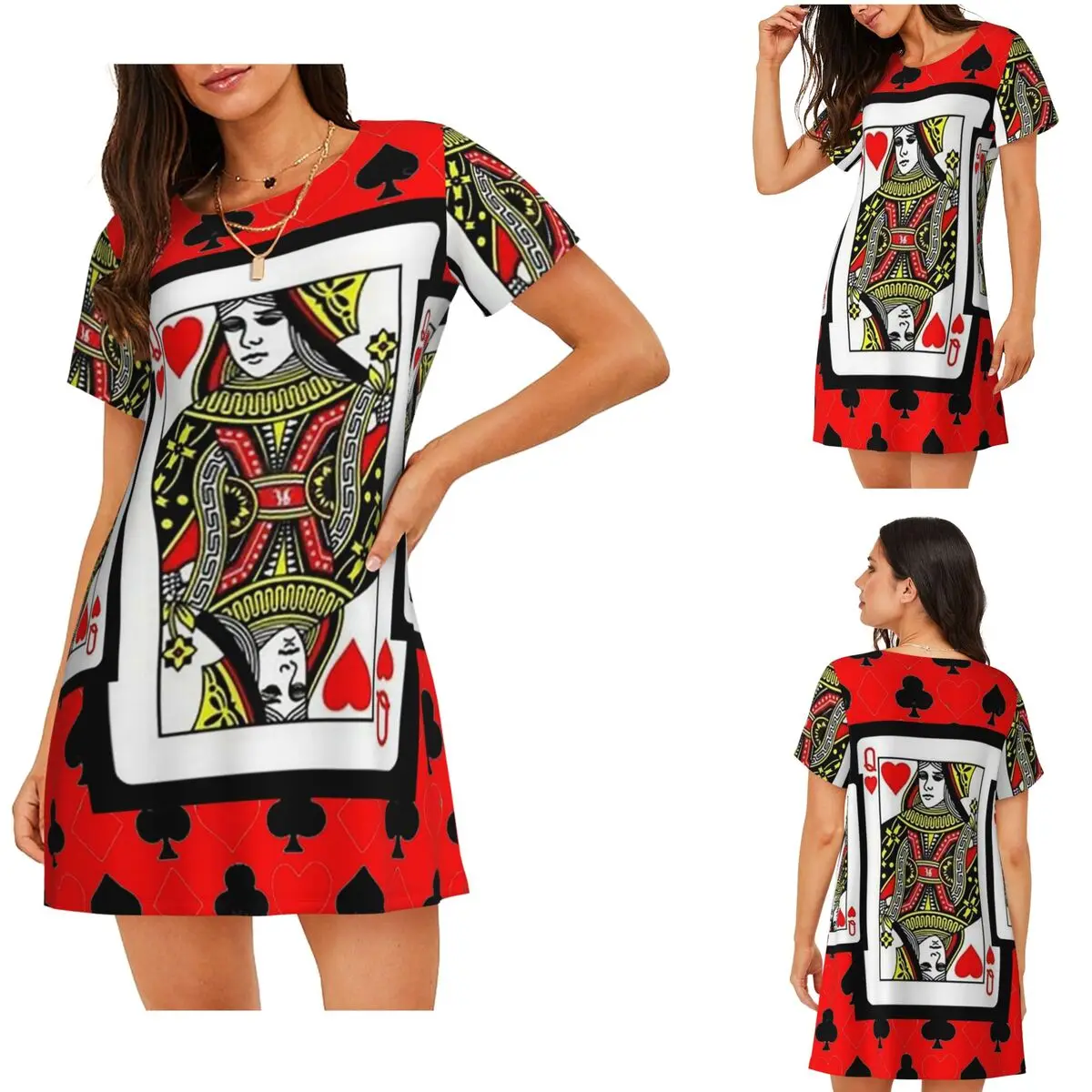 Casino Nights Red Queen Of Hearts Short Sleeves Nightdress For Sleeping Sleepshirts Short Sleeve Nightgowns Loose Pajama Dress