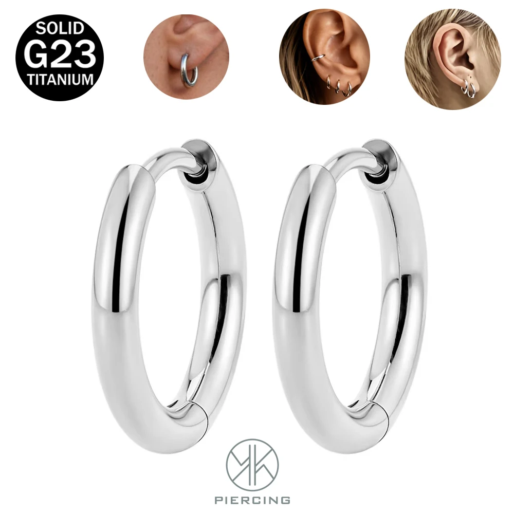 1 Pair ASTM F136 G23 Titanium Classic Hinged Huggie Hoops Minimalist 18G Lightweight Earlobe Earrings for Women Men