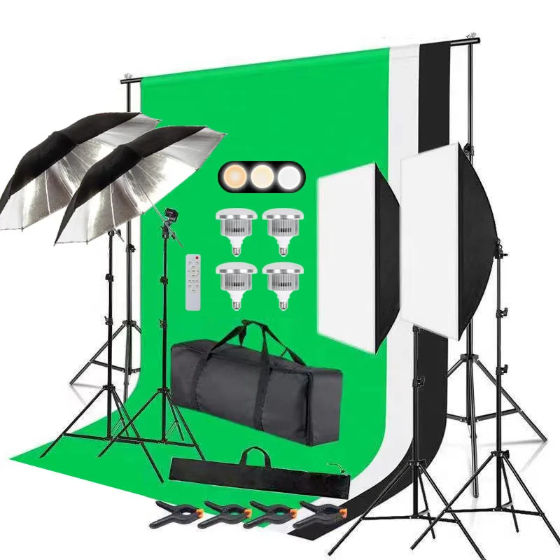 2x3M Softbox Background Kit 50*70cm Remote Control LED Bulb 2.1m Tripod Stand Carry Bag Photography Photo Studio Accessories