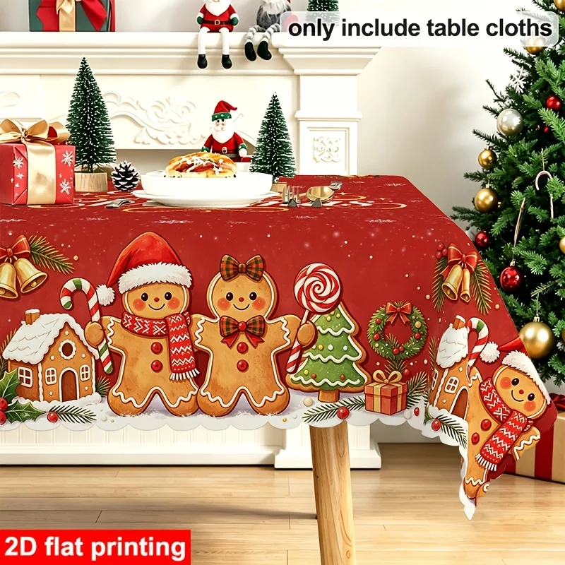 1 Round Christmas tablecloth, Merry Christmas gingerbread man cane candy snowflake pattern round dining table tablecloth