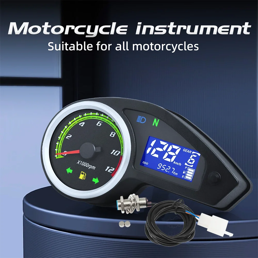 12v Motorcycle Digital Dash Universal Speedometer Tachometer Odometer Motorcycle Digital Board 12000RPM LCD Digital Instrument