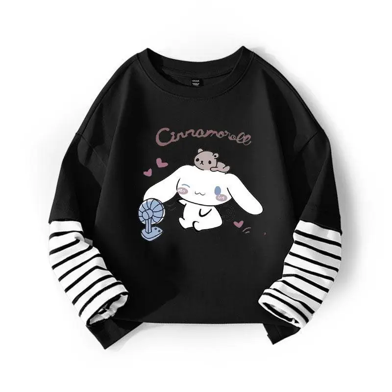 الخريف طفل الفتيات 100% ملابس قطنية طفل سانريو سينامورول ملابس منقوشة بكم طويل تي شيرت الأطفال شريط المرقعة البلوز