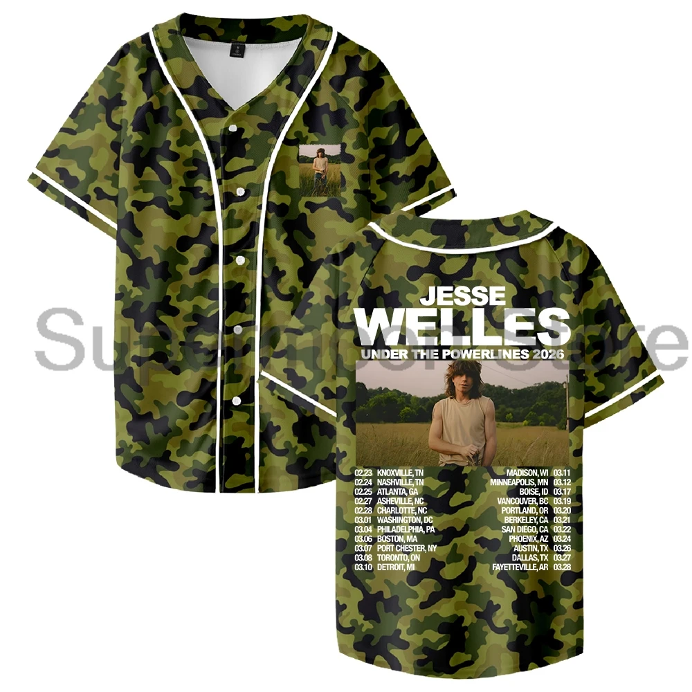 Jesse Welles Under The Powerlines Tour 2026 Baseball Jersey V-Neck Short Sleeve Button-up Shirts Women Men Streetwear Tops